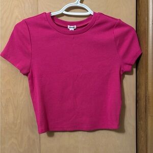 Garage Hot Pink Ribbed Crop Stormi Tee